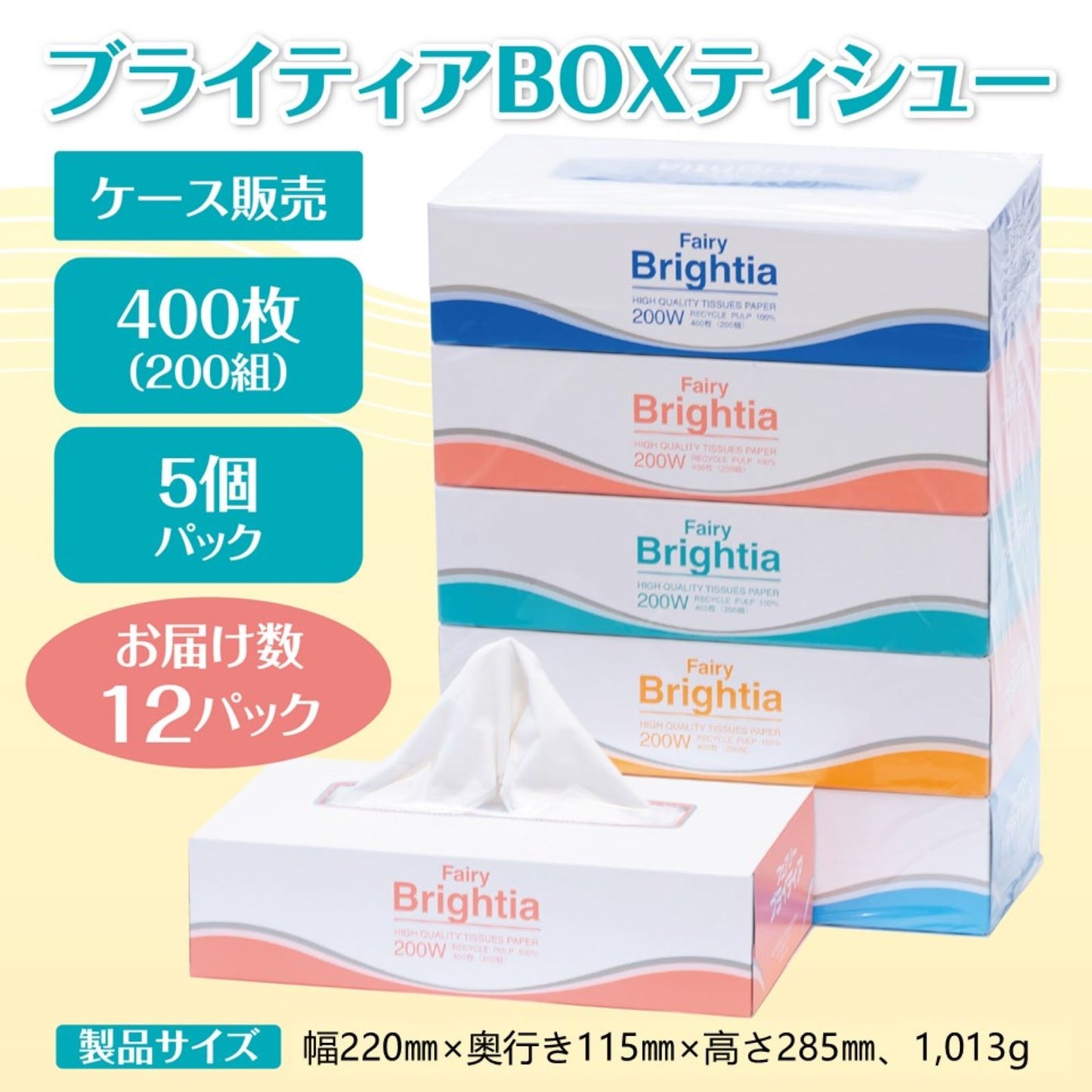 【紙BOX】ブライティアBOXティシュ― 200組｜60パック（5パック×12）