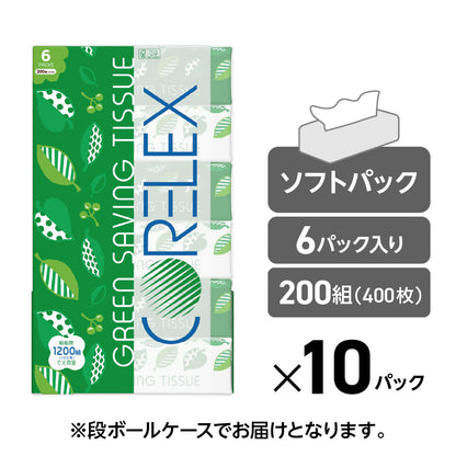 【使い勝手◎】コアレックス グリーンセイビングティシュー 200組｜60パック（6パック×10）