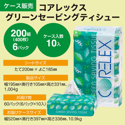 【ハーフケース】コアレックス グリーンセービング ソフトパックティシュー 200組｜30パック（6パック×5入）