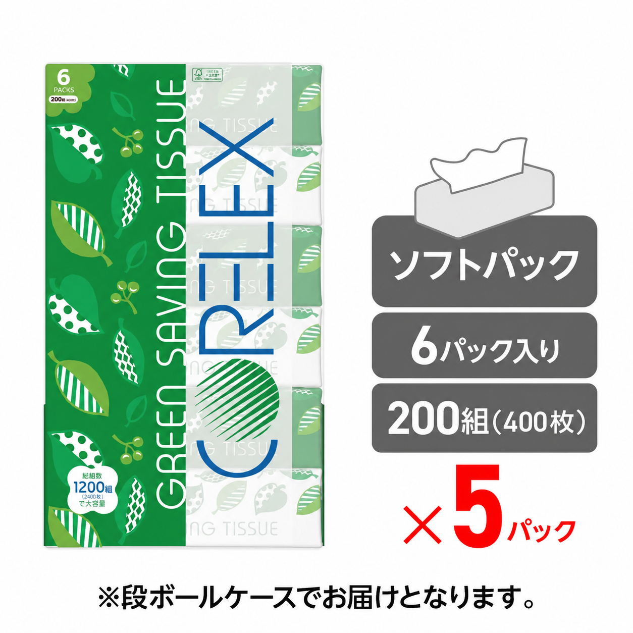 【公式最安値】 コアレックス グリーンセービング ソフトパックティシュー 200組｜30パック（6パック×5入） ハーフケース