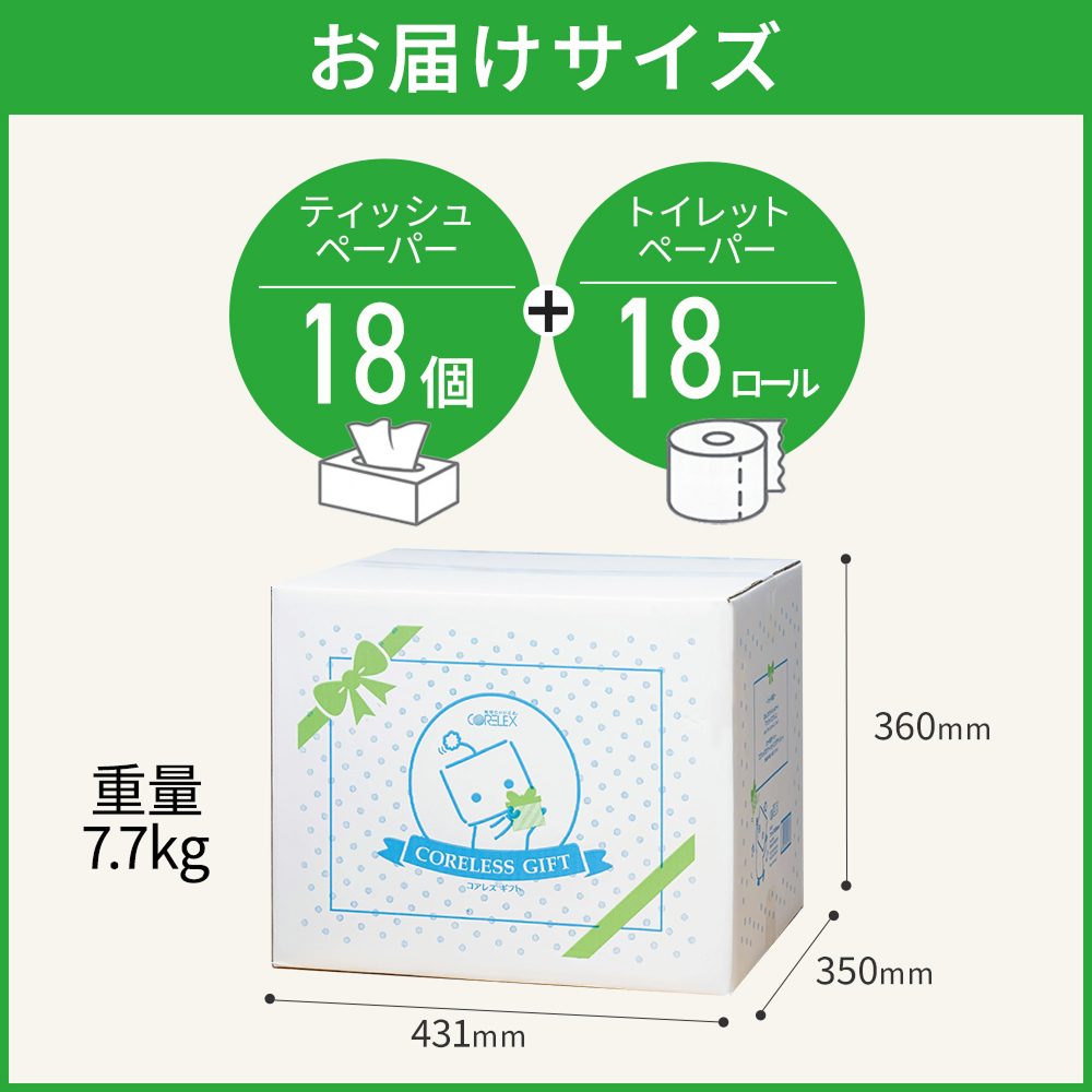 【公式最安値】 ワンタッチコアレスギフトダブル｜トイレットロール 18ロール & ソフトパックティシュー18パック 便利な芯なしギフト