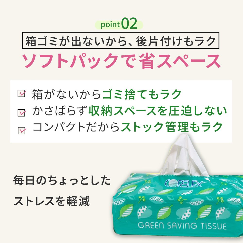 【公式最安値】 コアレックス グリーンセービング ソフトパックティシュー 200組｜60パック（6パック×10入） 使い勝手◎