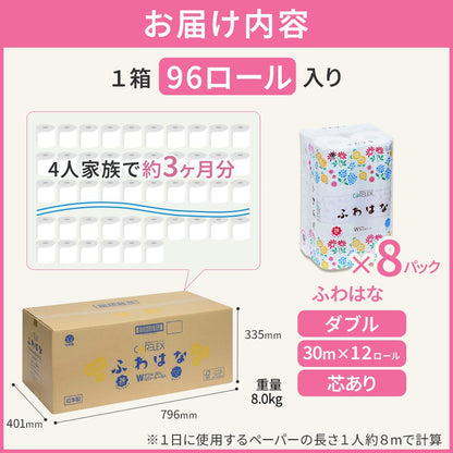 【公式最安値】 ふわはな ダブル 30m｜12ロール｜8パック（芯あり） 26種類の花柄