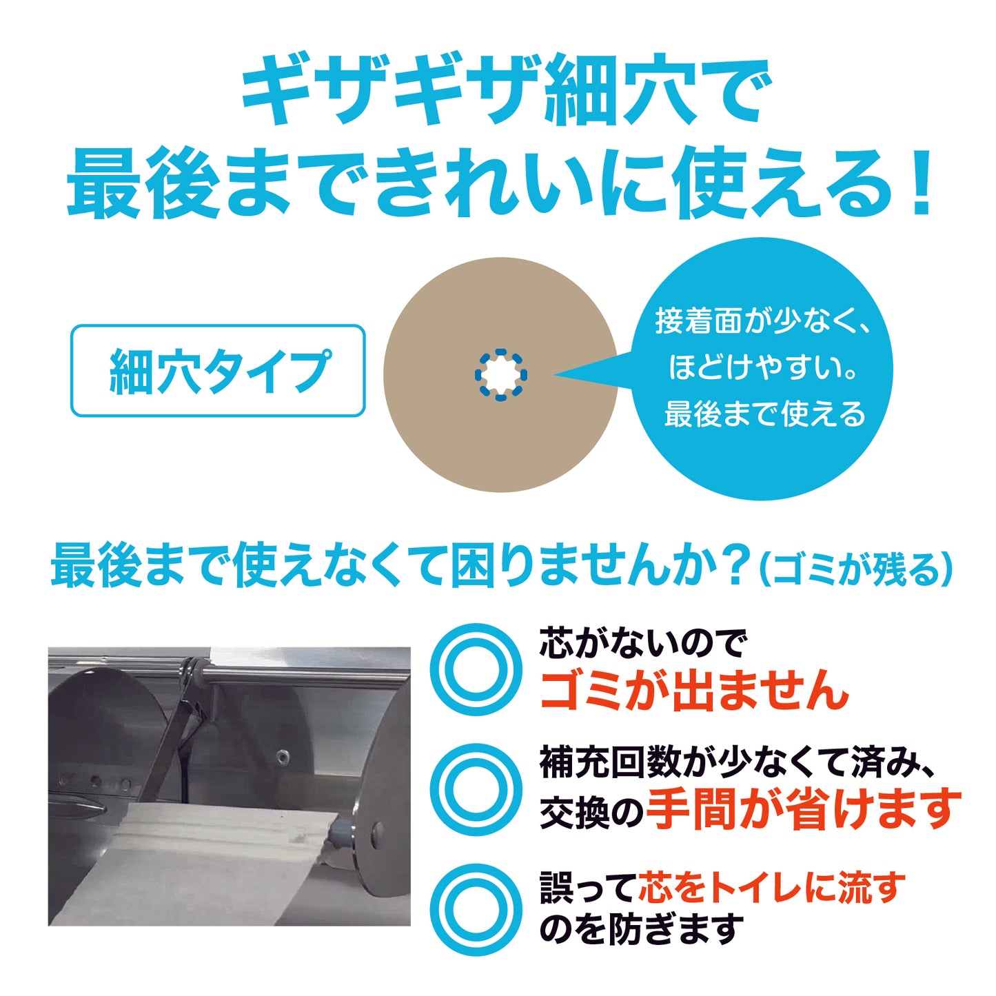 業務用コアレス シングル 150m｜6ロール｜8パック（芯なし・細穴)