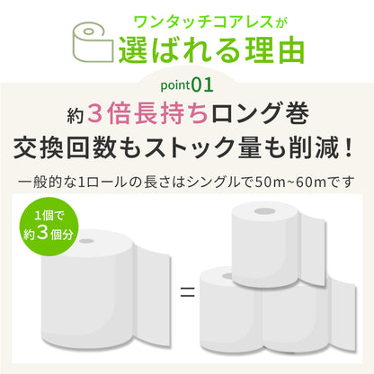 【公式最安値】 業務用 ワンタッチコアレス 150m シングル 6ロール 8パック入（48ロール）コアレックス トイレットペーパー 芯なし（太穴） リサイクルパルプ 再生紙 無香料 ケース販売