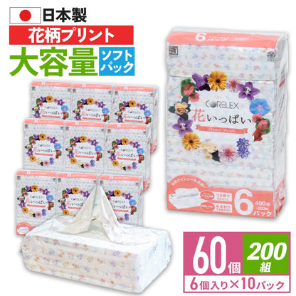 【公式最安値】 花いっぱいティシュー 200組｜60パック（6パック×10入） かわいい花柄