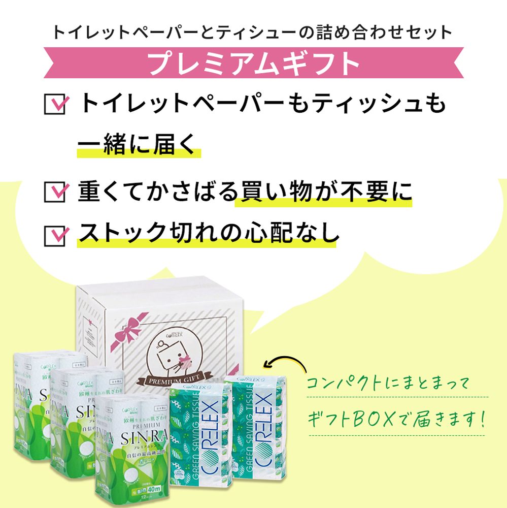 【公式最安値】 プレミアムギフト｜トイレットロール 48ロール & ソフトパックティシュー12パック｜ 贈り物におすすめ