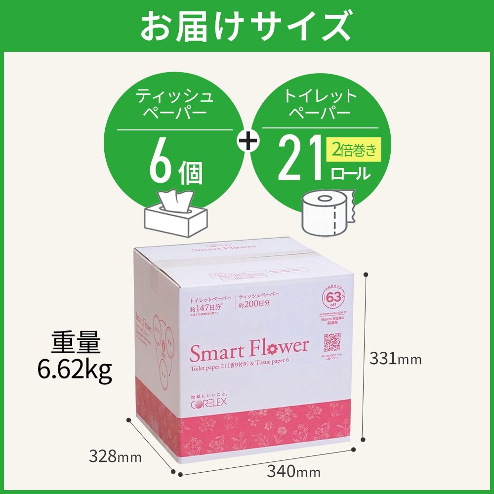 【公式最安値】 スマートフラワー｜ふわはなトイレットロール 21ロール & 花いっぱいソフトパックティシュー6パック｜ セットで人気No.1