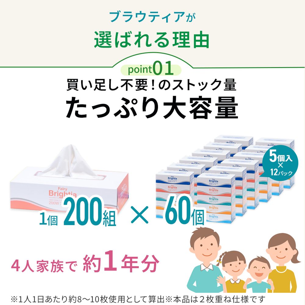 【公式最安値】 ブライティアBOXティシュ― 200組｜60パック（5パック×12入） 紙BOX